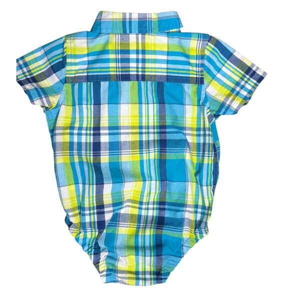 Wrangler Button Up One Piece Body Suit Blue & Yellow Plaid 18 Months Cotton - Picture 2 of 8